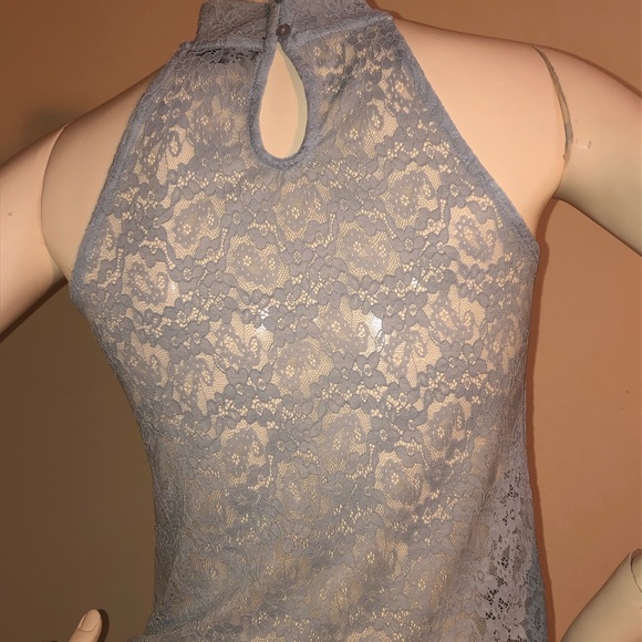 Light Blue Lace Halter Neck Top Size: S - Picture 7 of 7